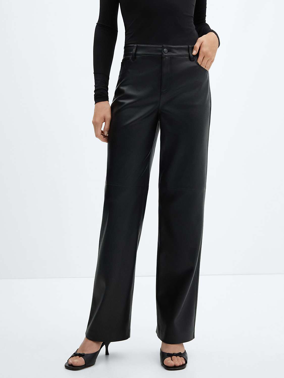 Buy Mango Faux Leather High Waist Trousers, Black Online at johnlewis.com