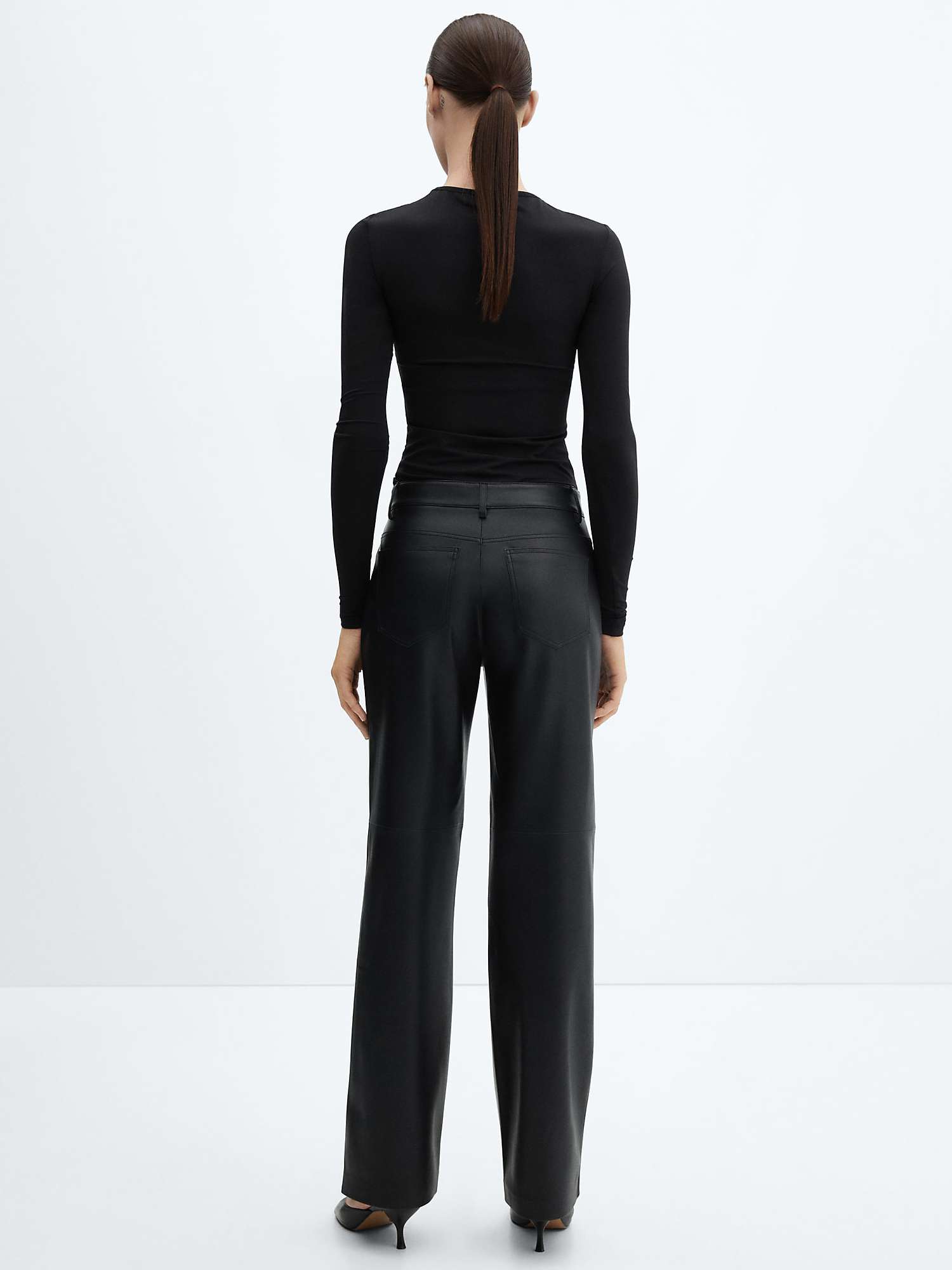 Buy Mango Faux Leather High Waist Trousers, Black Online at johnlewis.com