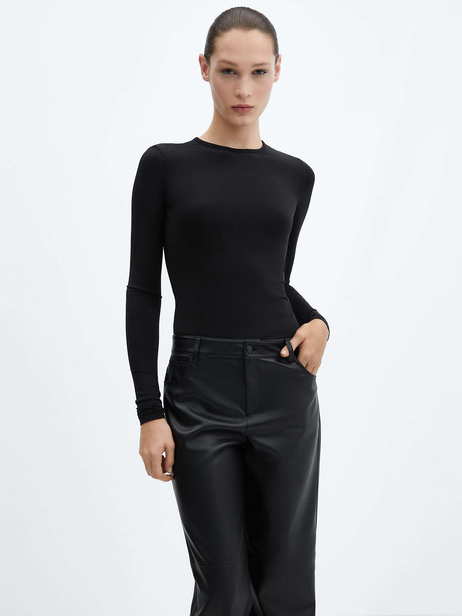 Buy Mango Faux Leather High Waist Trousers, Black Online at johnlewis.com