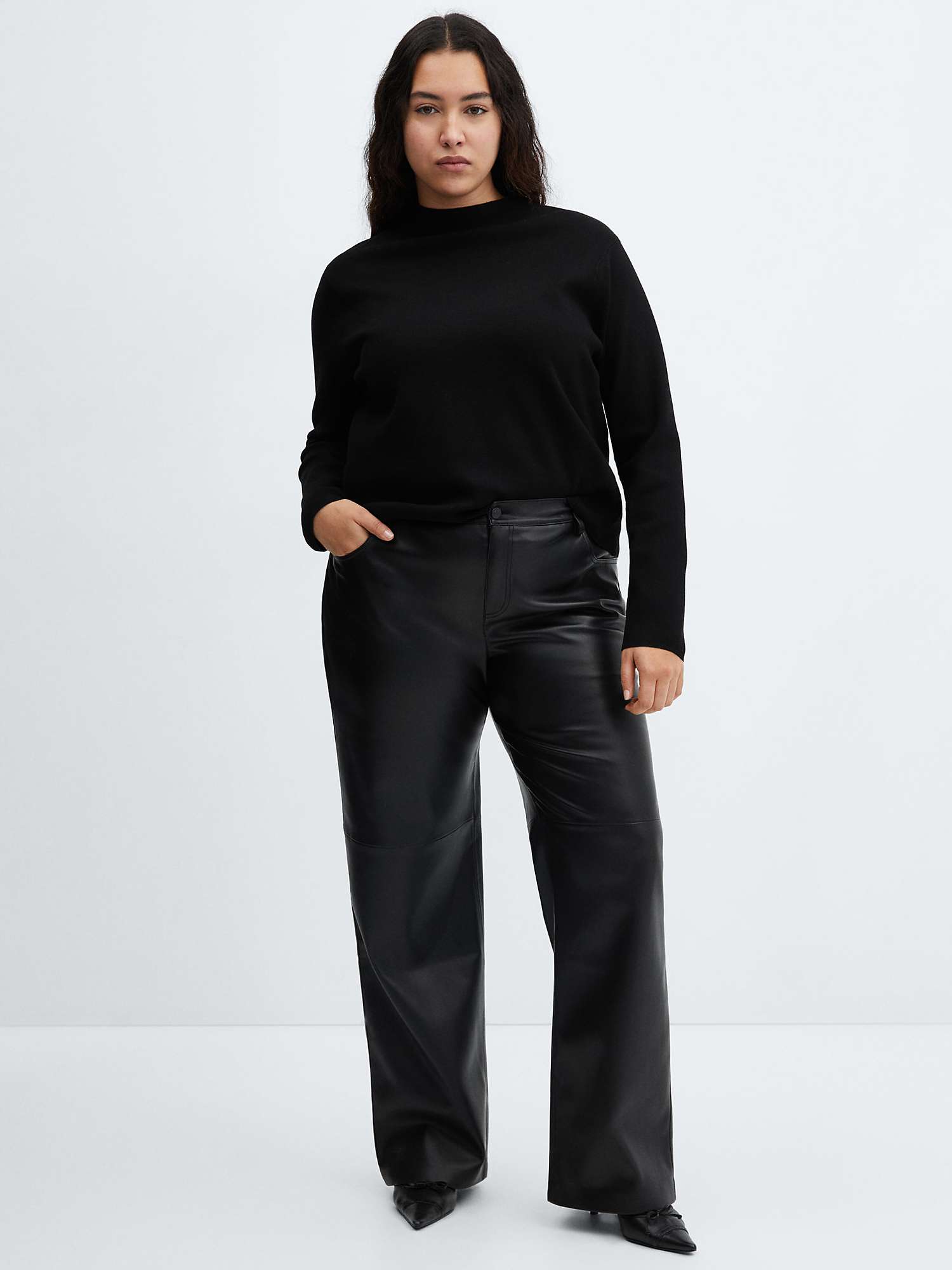 Buy Mango Faux Leather High Waist Trousers, Black Online at johnlewis.com