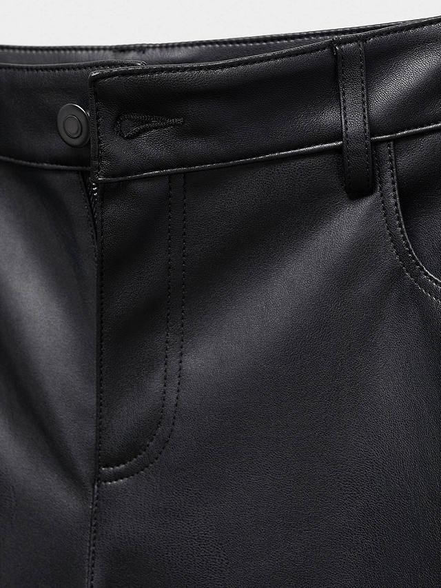 Mango Faux Leather High Waist Trousers, Black