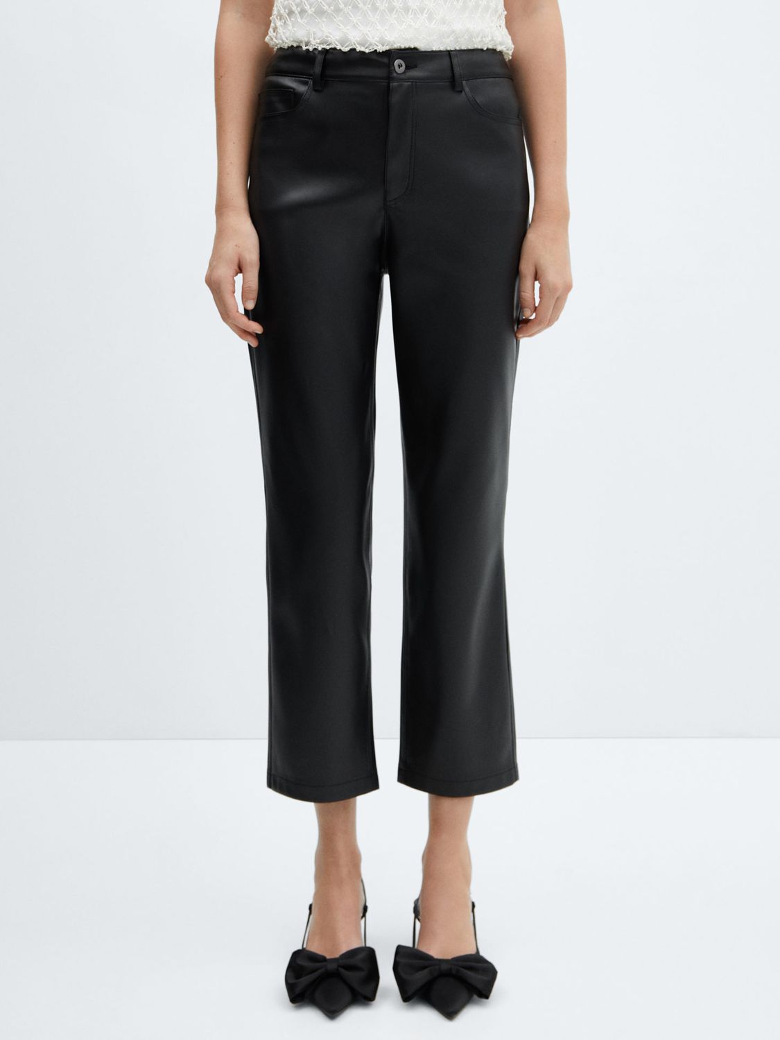 Petite Leather Look Belted Straight Trousers