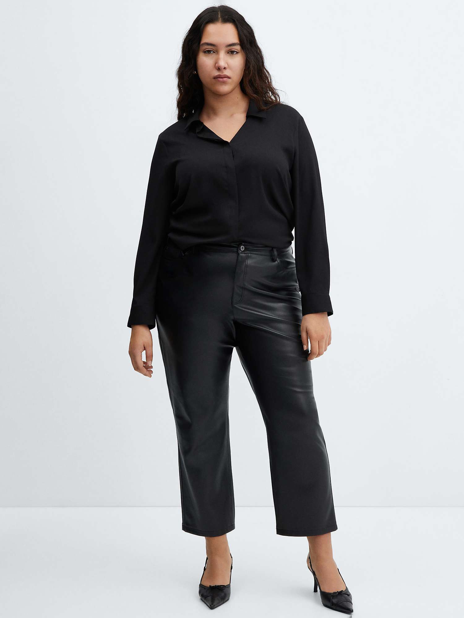 Buy Mango Lille Leather Effect Straight Trousers, Black Online at johnlewis.com