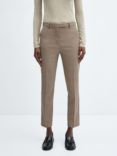 Mango Micro Houndstooth Cropped Tailored Trousers, Beige/Multi