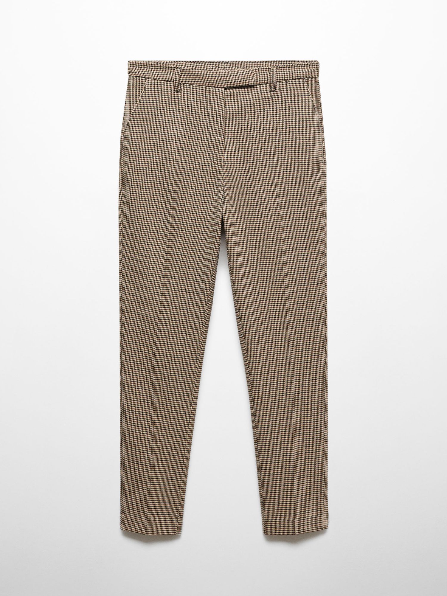 Mango Micro Houndstooth Cropped Tailored Trousers, Beige/Multi, 8