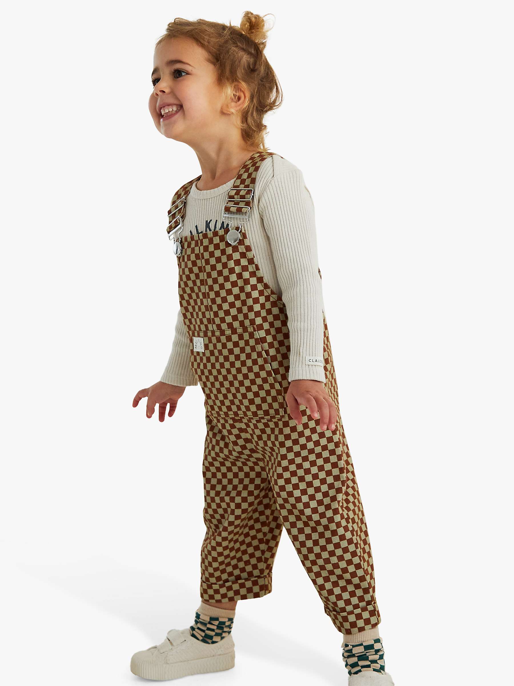Buy Claude & Co Baby Organic Cotton Checkerboard Print Dungarees, Brick Online at johnlewis.com