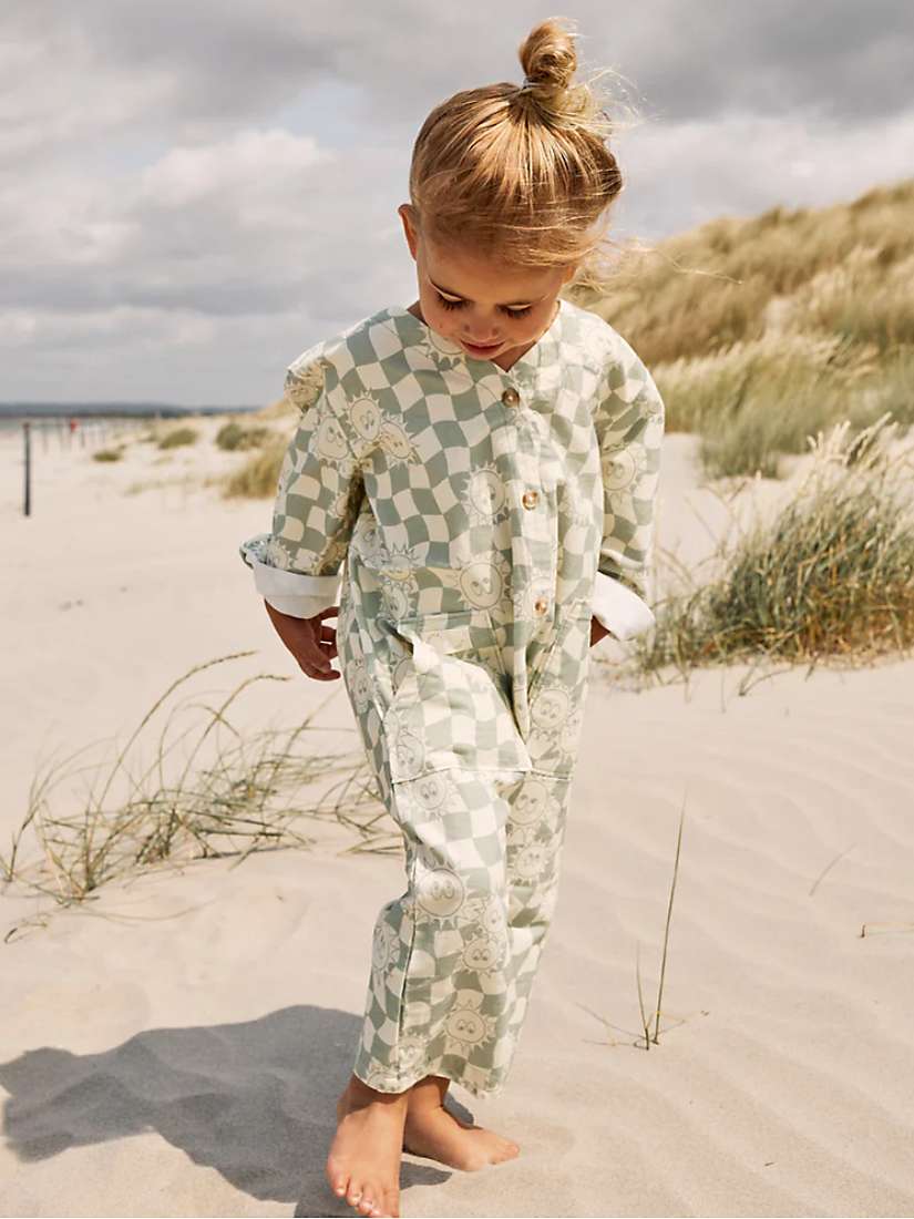 Buy Claude & Co Baby Organic Cotton Checkerboard & Sun-Kissed Print Overalls, Sage Online at johnlewis.com