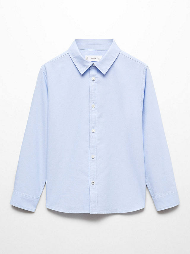 Mango Kids' Regular Fit Cotton Oxford Shirt, Pastel Blue