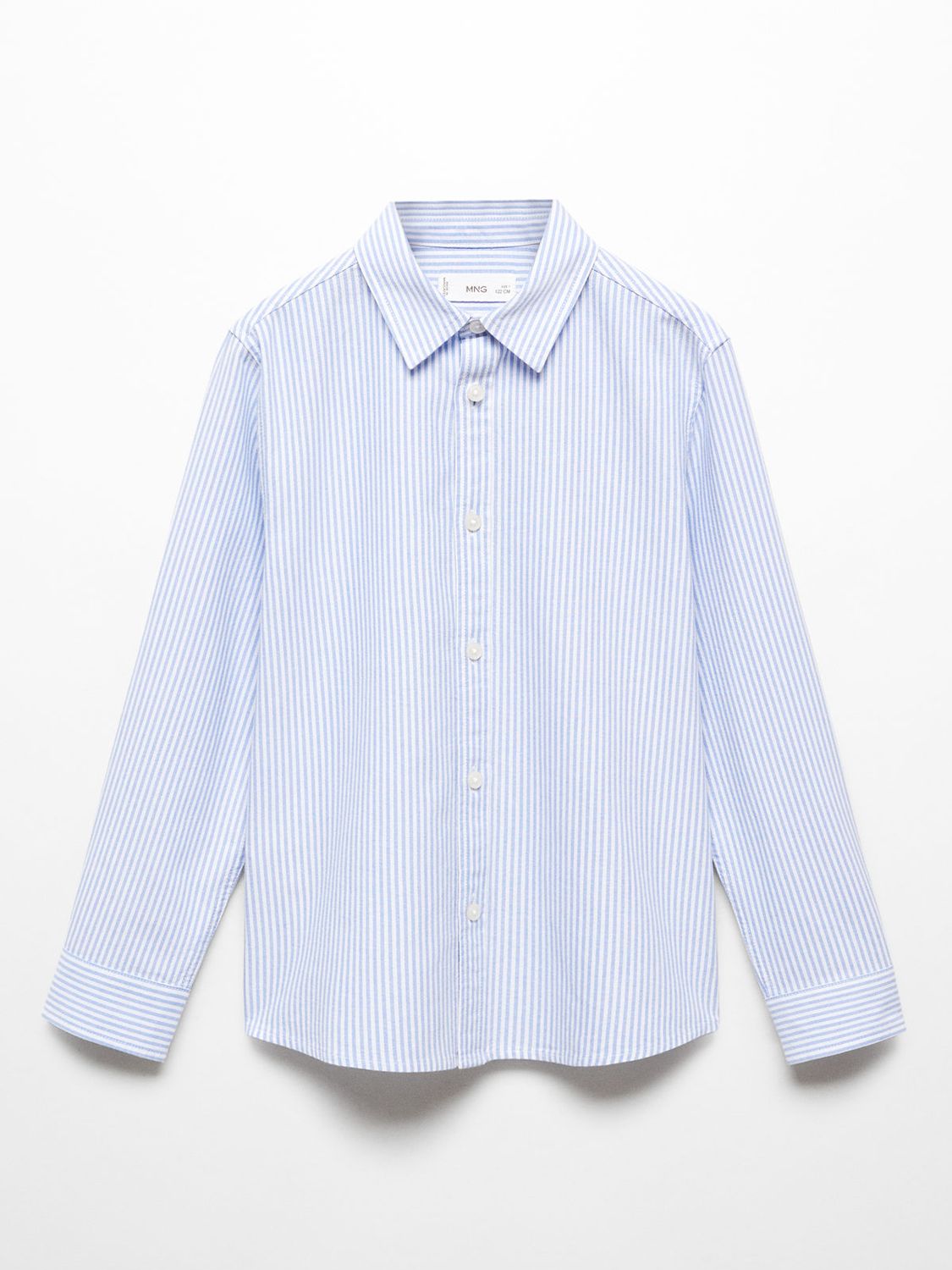 Mango Kids' Regular Fit Cotton Stripe Oxford Shirt, Medium Blue, 5 years