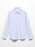 Mango Kids' Regular Fit Cotton Stripe Oxford Shirt, Medium Blue