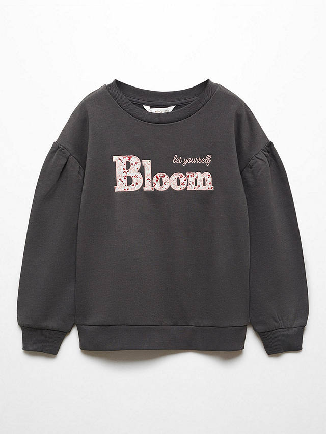 Mango Kids' Bloom Embroidered Sweatshirt, Charcoal