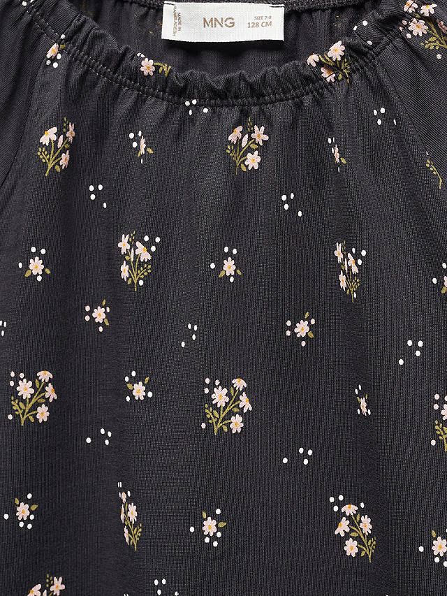 Mango Kids' Norma Floral Print Long Sleeve T-Shirt, Charcoal
