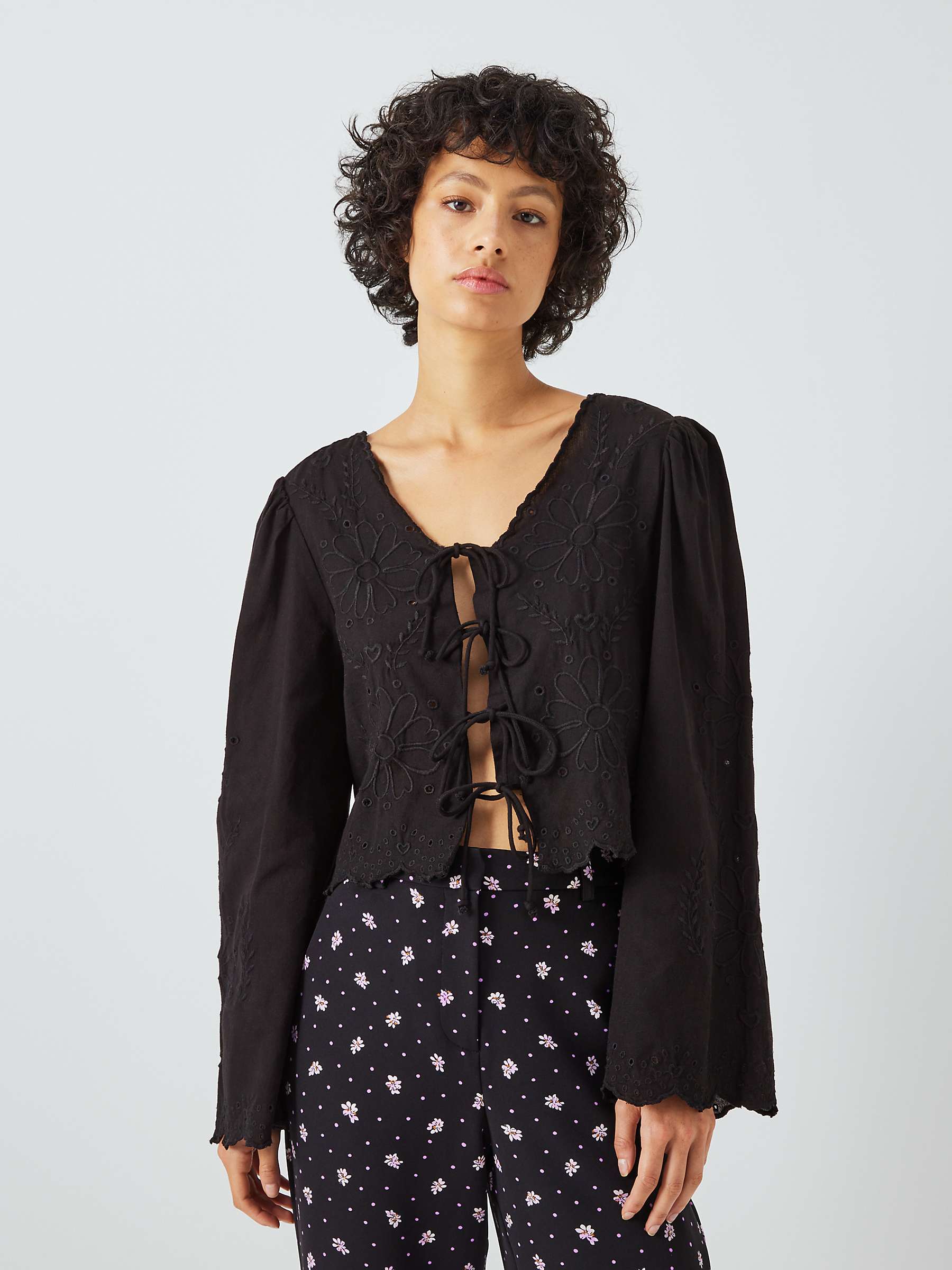Buy Fabienne Chapot Sterre Embroidered Front Tie Blouse, Black Online at johnlewis.com