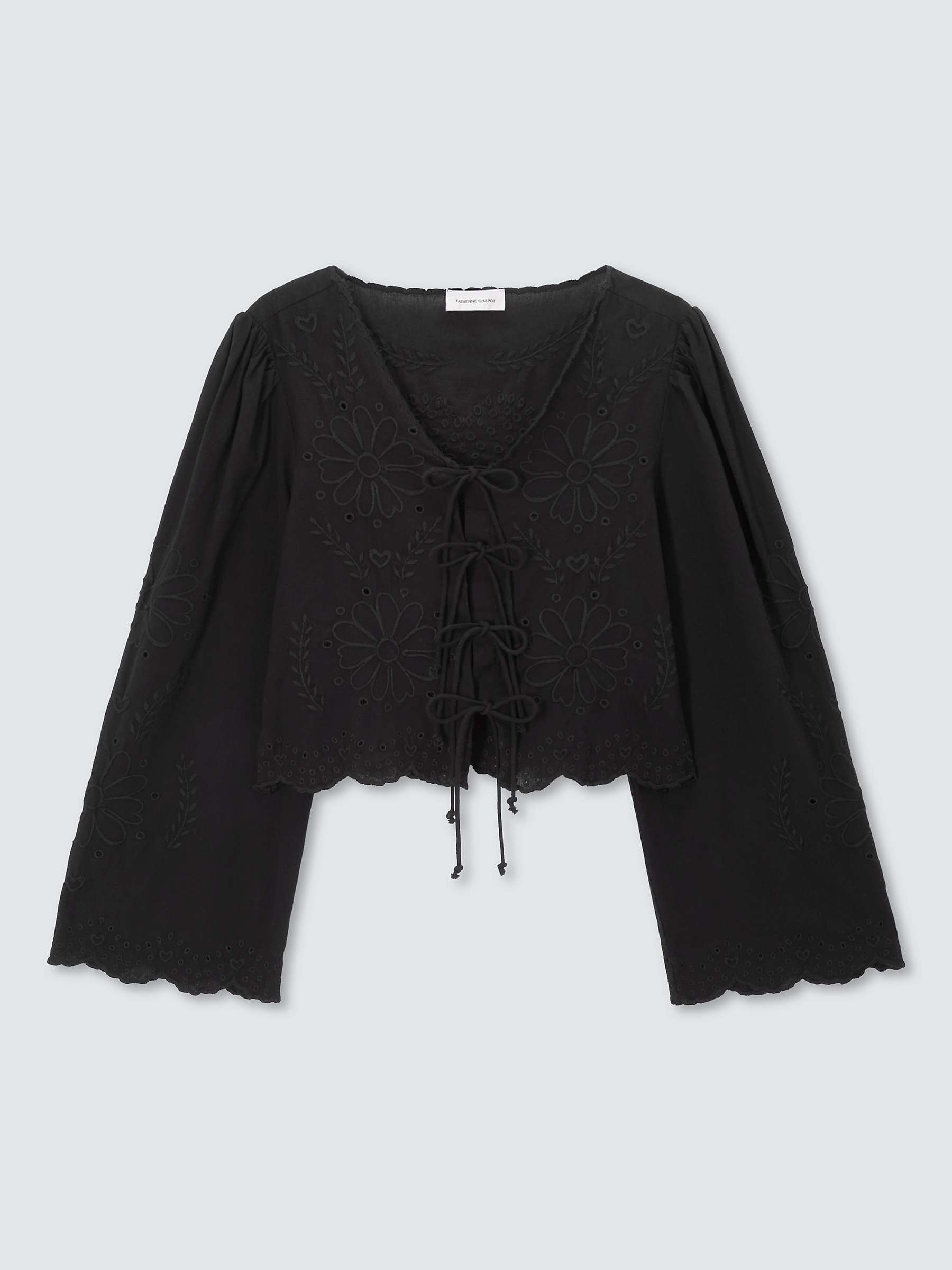 Buy Fabienne Chapot Sterre Embroidered Front Tie Blouse, Black Online at johnlewis.com