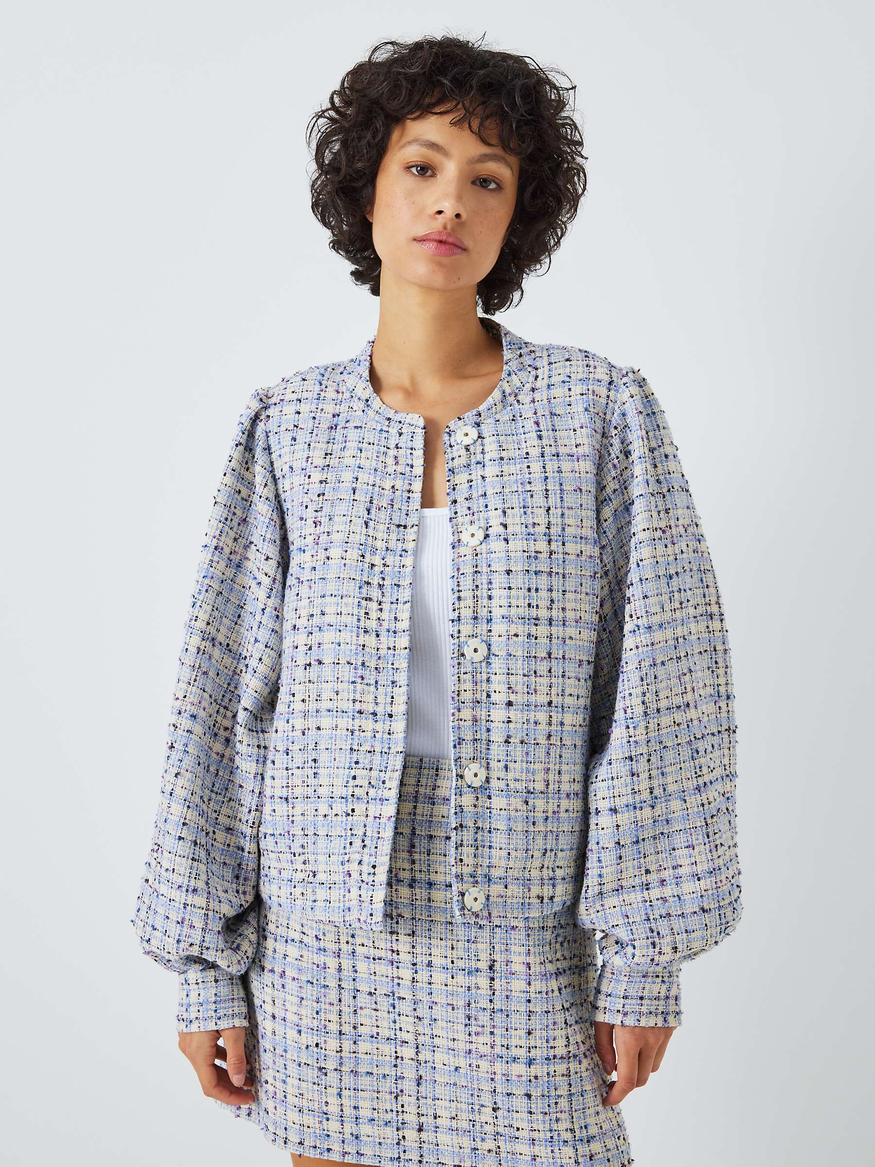 Buy Fabienne Chapot Carice Tweed Puff Sleeve Jacket, Cornflower Blue Online at johnlewis.com