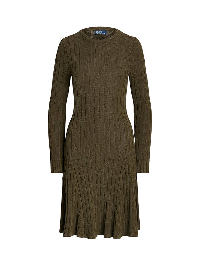 Polo Ralph Lauren Cable Knit Flared Jumper Dress, Khaki