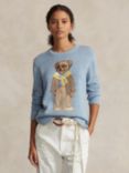 Polo Ralph Lauren Bear Instarsia Cotton Jumper, Light Blue