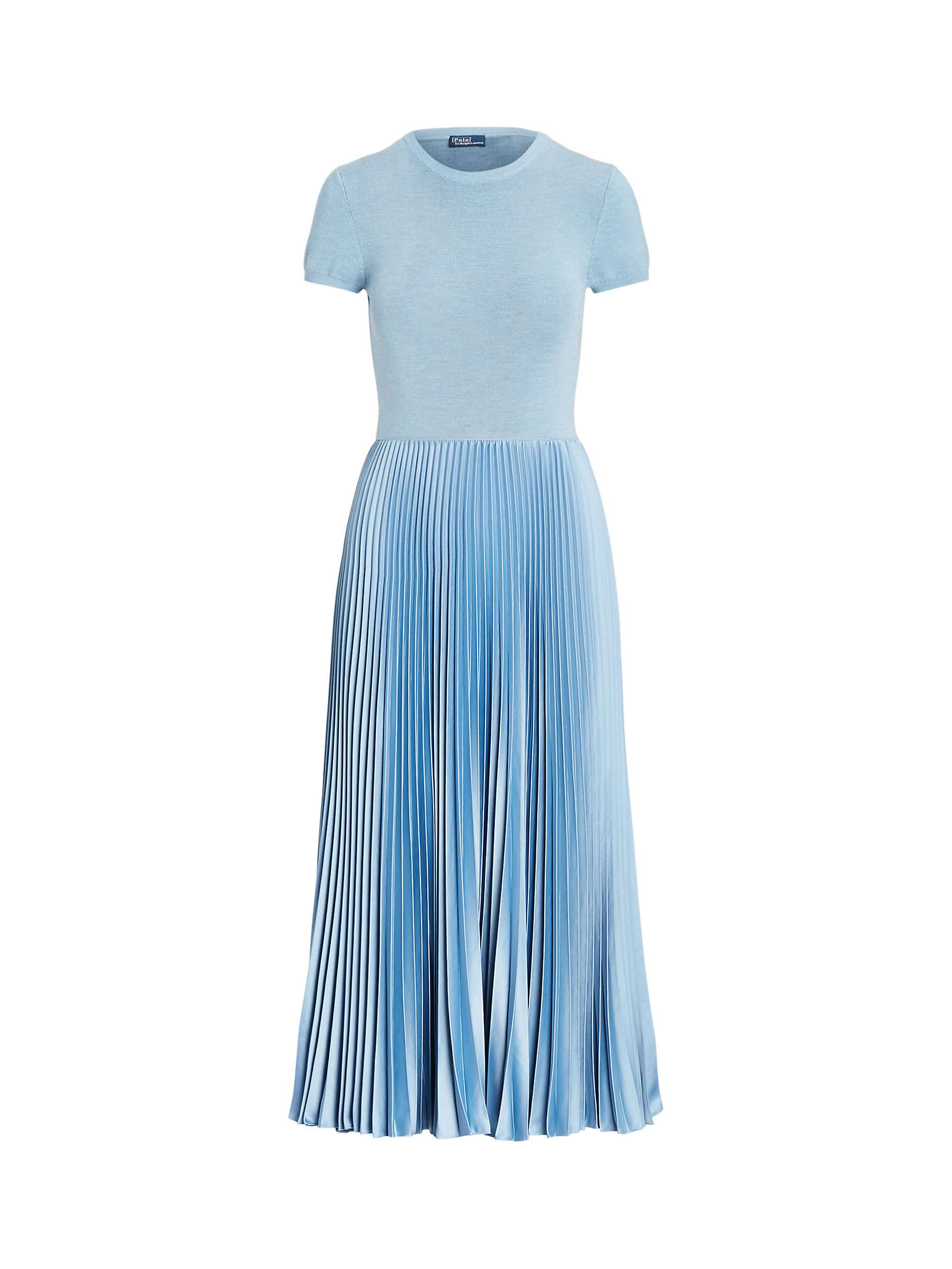 Buy Polo Ralph Lauren Gloria Knit Bodice Pleated Dress, Light Blue Online at johnlewis.com