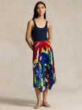 Polo Ralph Lauren Alyah Nautical Print Knit Bodice Midi Dress, Red/Multi