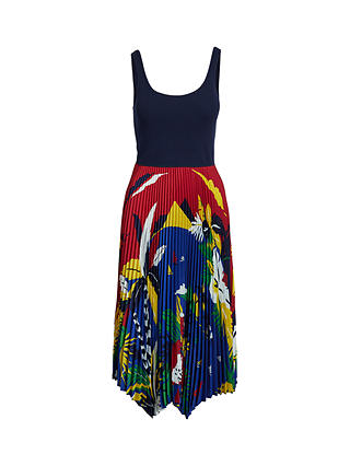 Polo Ralph Lauren Alyah Nautical Print Knit Bodice Midi Dress, Red/Multi