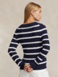 Polo Ralph Lauren Stripe Anchor Embroidered Cable Knit Jumper, Navy/Multi, Navy/Multi
