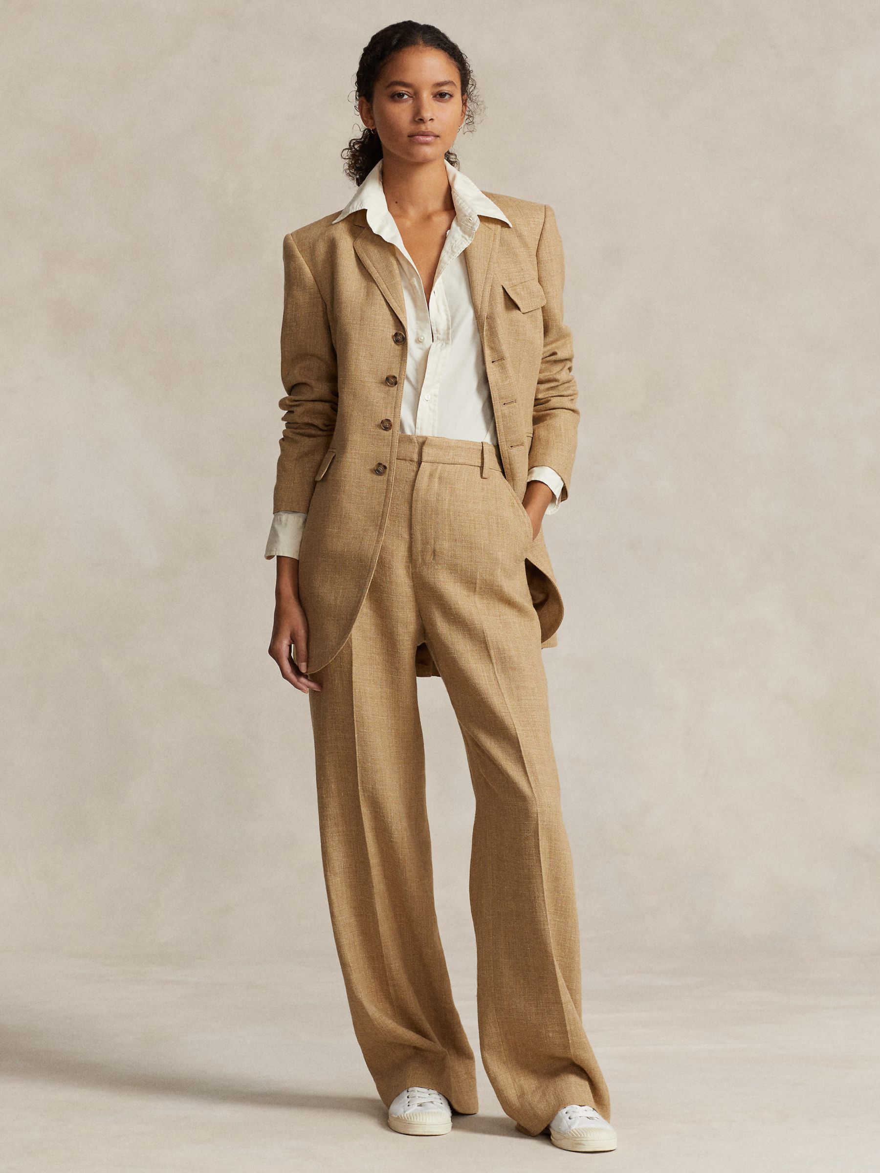 Polo Ralph Lauren Silk Linen Tweed Blazer, Tan, 10