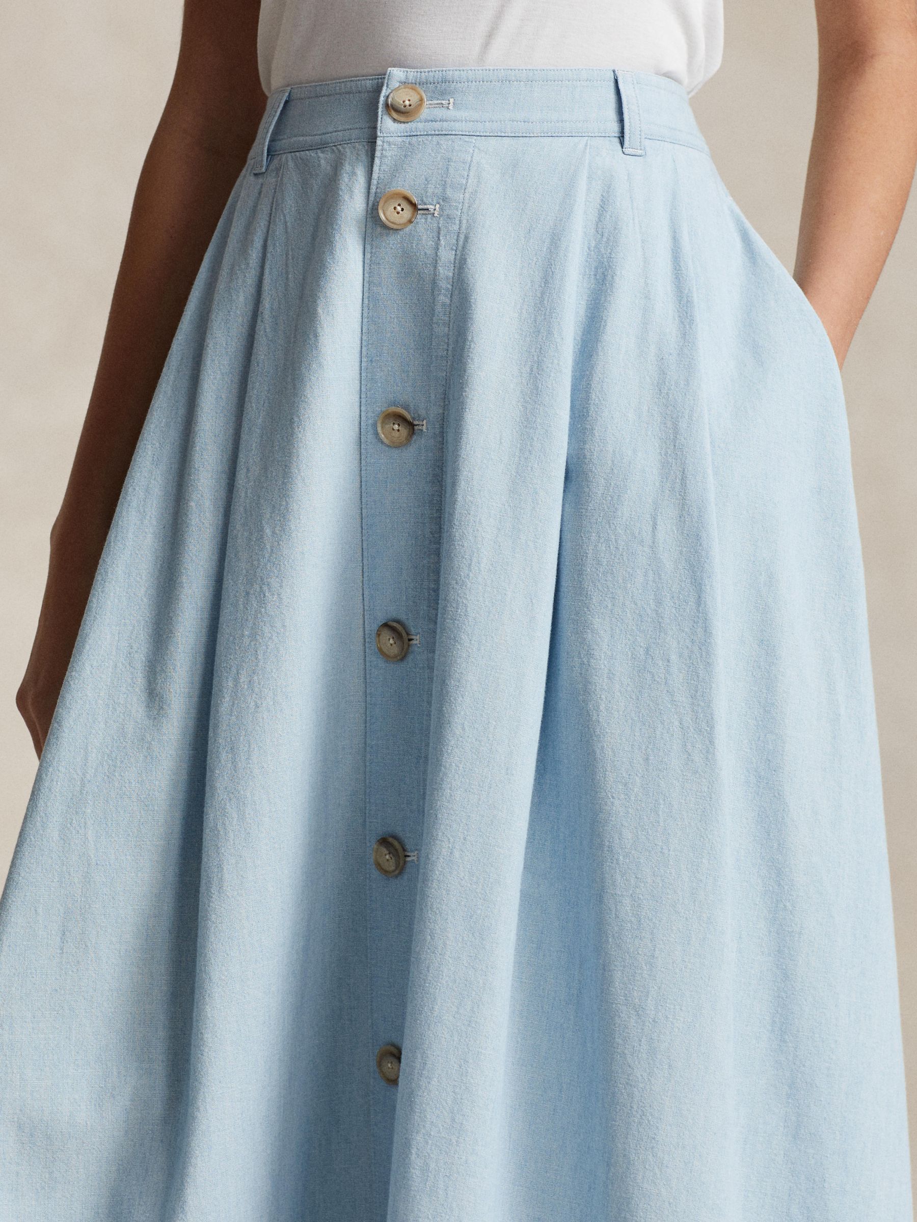 Buy Polo Ralph Lauren Chambray Midi Skirt, Light Blue Online at johnlewis.com