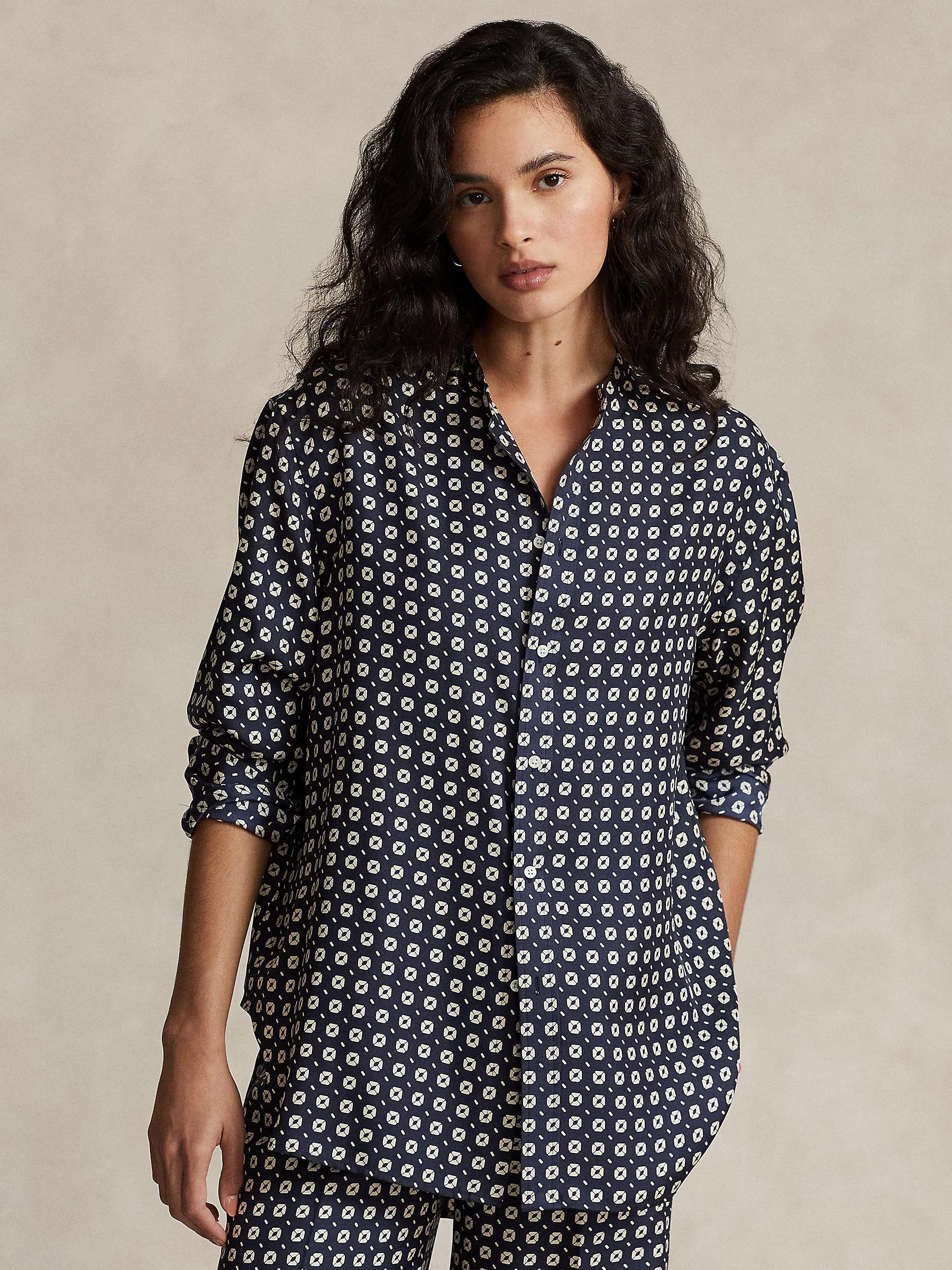Buy Polo Ralph Lauren Geometric Print Silk Shirt, Blue/Multi Online at johnlewis.com