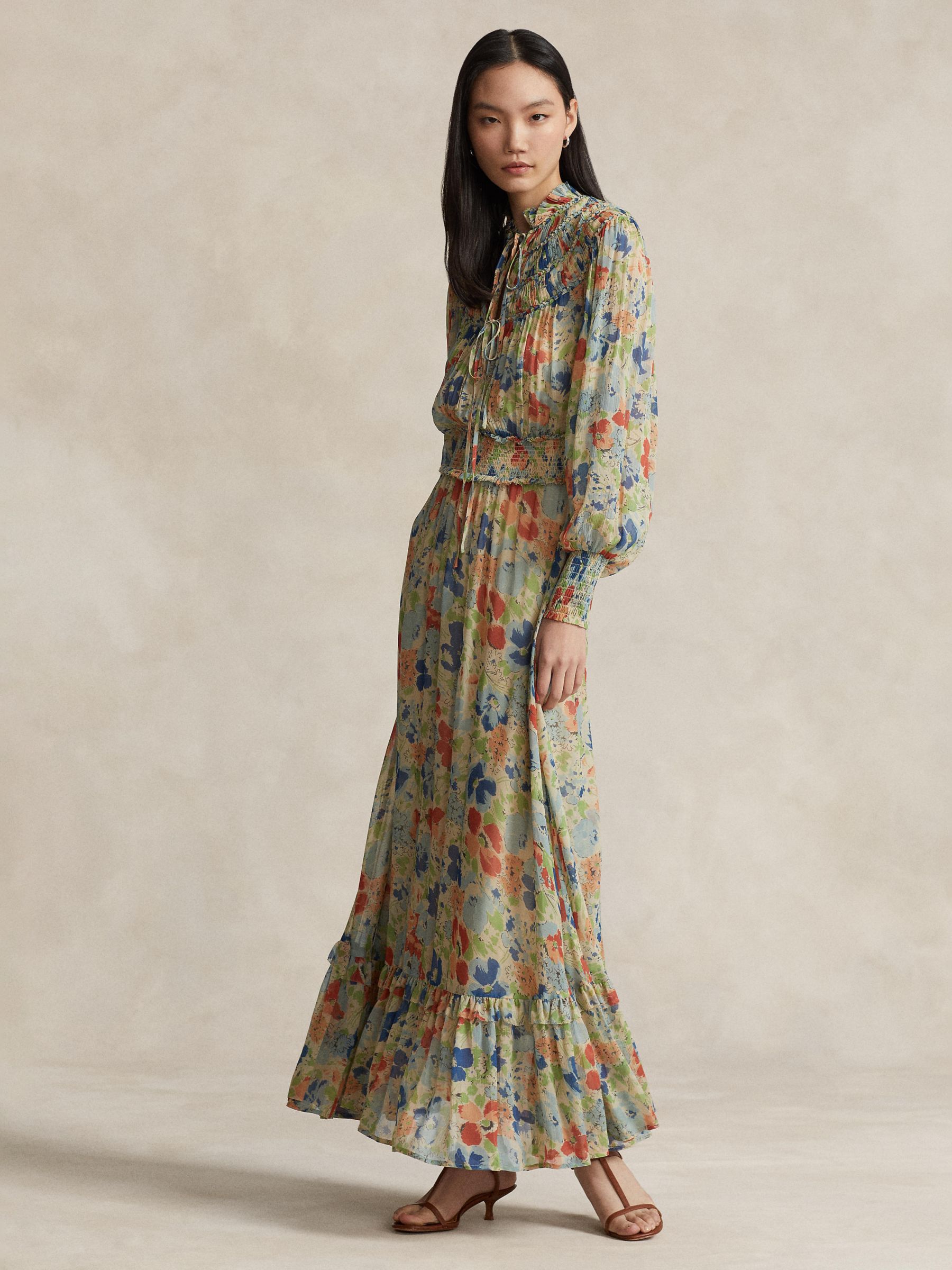 Polo Ralph Lauren Floral Print Blouson Maxi Dress, Multi, 16