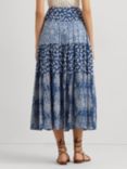 Lauren Ralph Lauren Pauldina Patchwork Floral Tiered Maxi Skirt, Blue/Multi, Blue/Multi