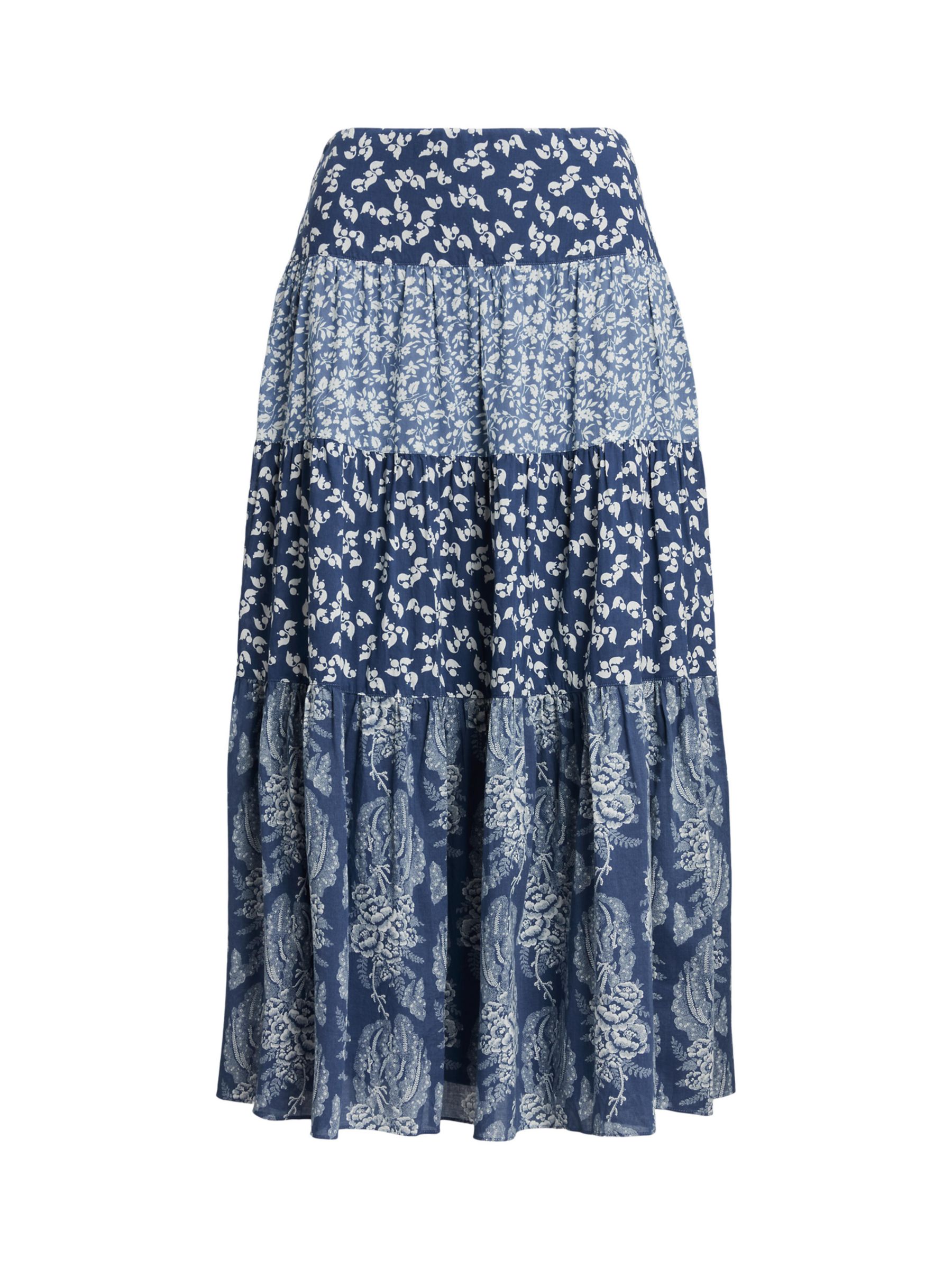 Buy Lauren Ralph Lauren Pauldina Patchwork Floral Tiered Maxi Skirt, Blue/Multi Online at johnlewis.com