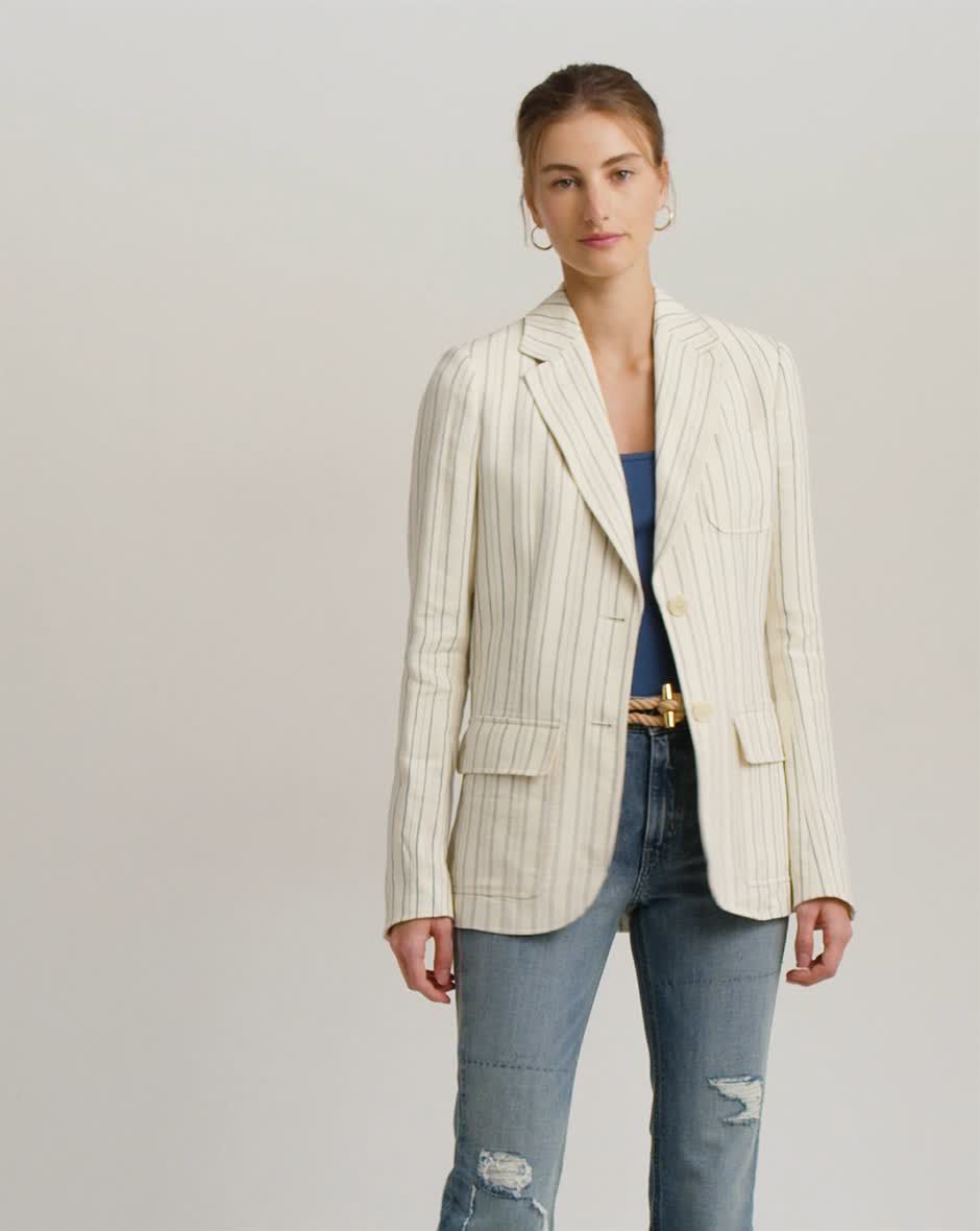 Lauren Ralph Lauren Lawdro Stripe Cotton Linen Blend Blazer, Natural/Multi