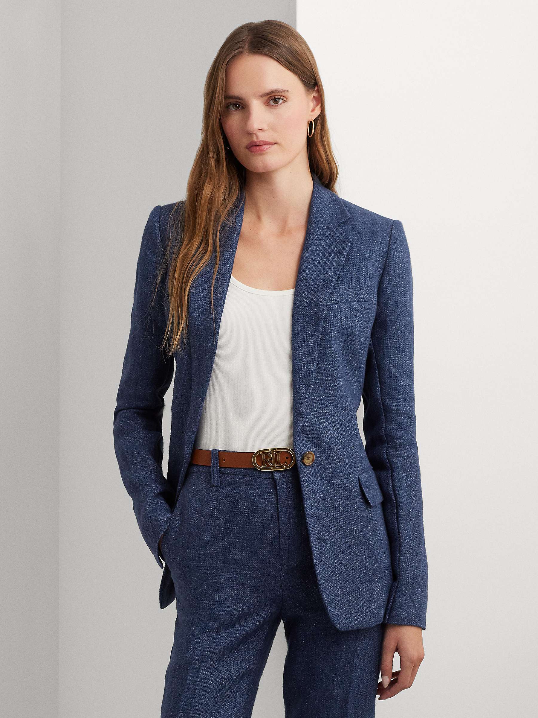 Buy Lauren Ralph Lauren Bonaro Linen Blend Blazer, Mid Blue Online at johnlewis.com