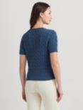 Lauren Ralph Lauren Tazsae Embroidered Cable Knit Short Sleeve Jumper, Blue