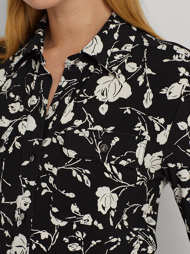 Lauren Ralph Lauren Corwin Rose Print Shirt, Black/Multi