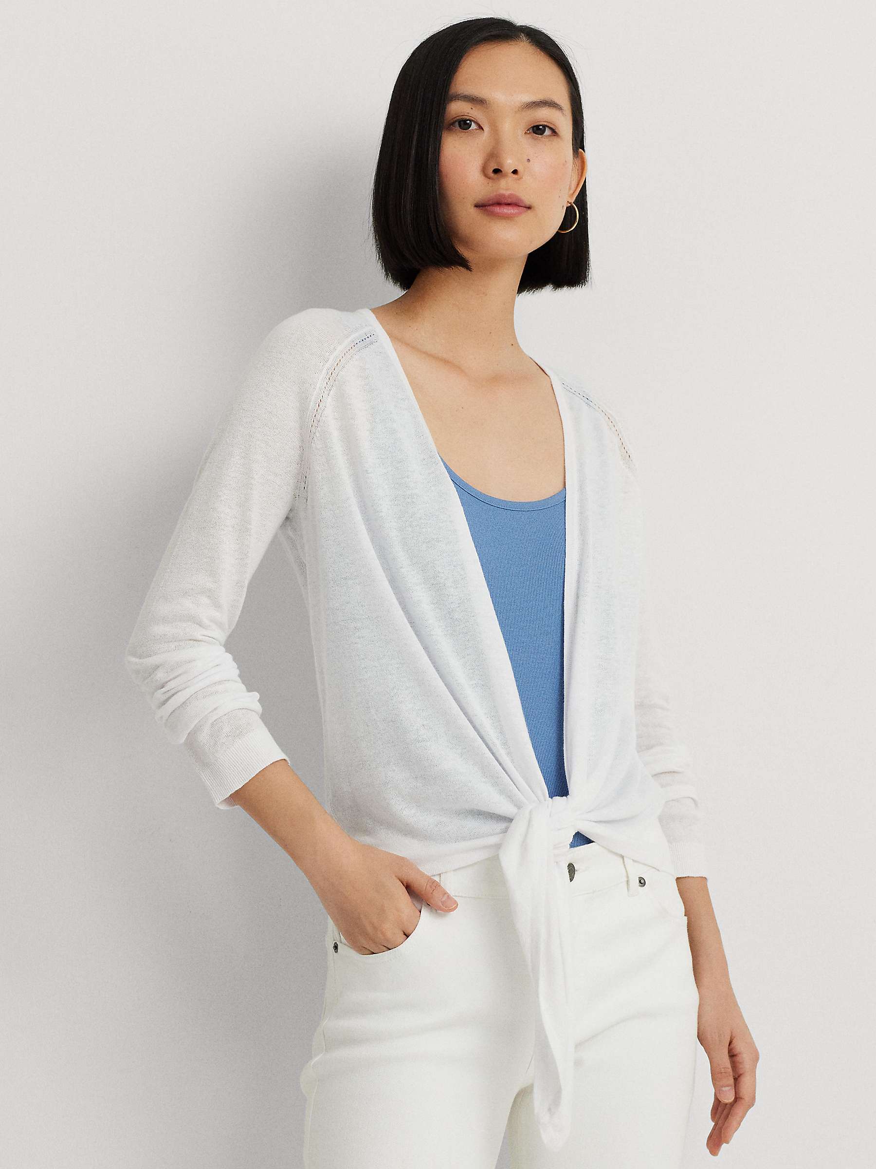 Buy Lauren Ralph Lauren Nalani Linen Blend Tie Front Cardigan, White Online at johnlewis.com