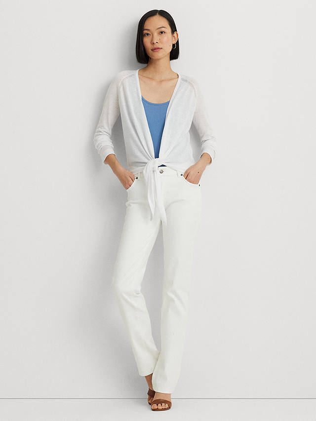 Lauren Ralph Lauren Nalani Linen Blend Tie Front Cardigan, White