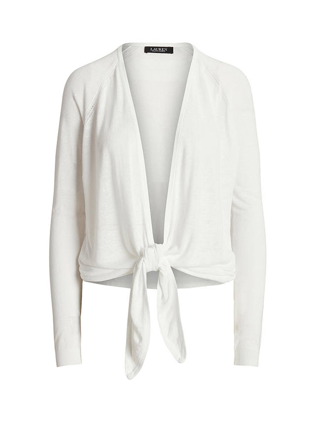 Lauren Ralph Lauren Nalani Linen Blend Tie Front Cardigan, White