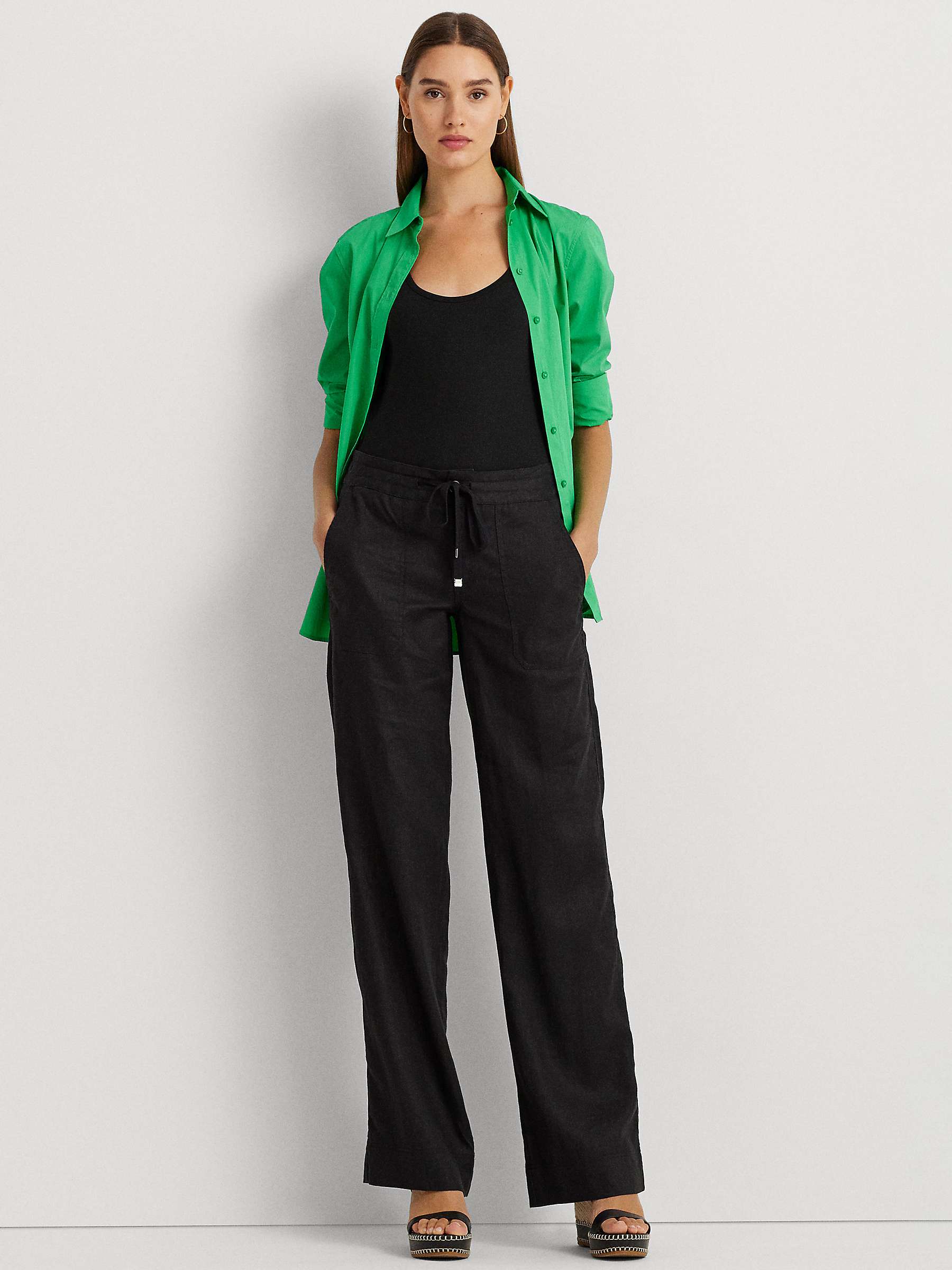 Buy Lauren Ralph Lauren Jovonie Linen Trousers, Black Online at johnlewis.com