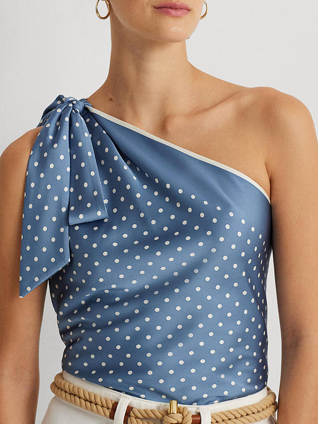 Lauren Ralph Lauren Quantavius Polka Dot One Shoulder Top, Blue
