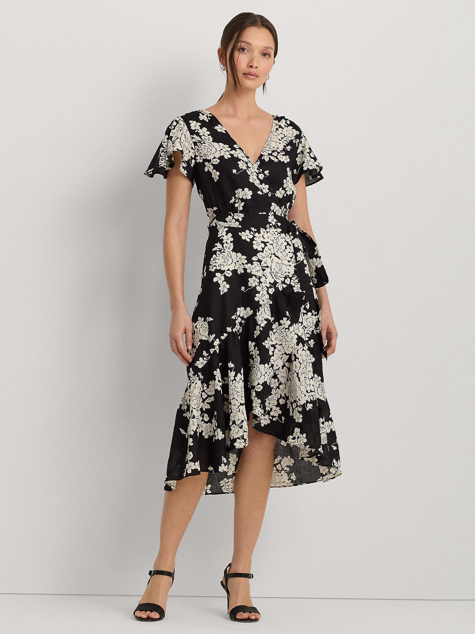 Buy Lauren Ralph Lauren Belforette Rose Print Linen Wrap Dress, Black/Multi Online at johnlewis.com