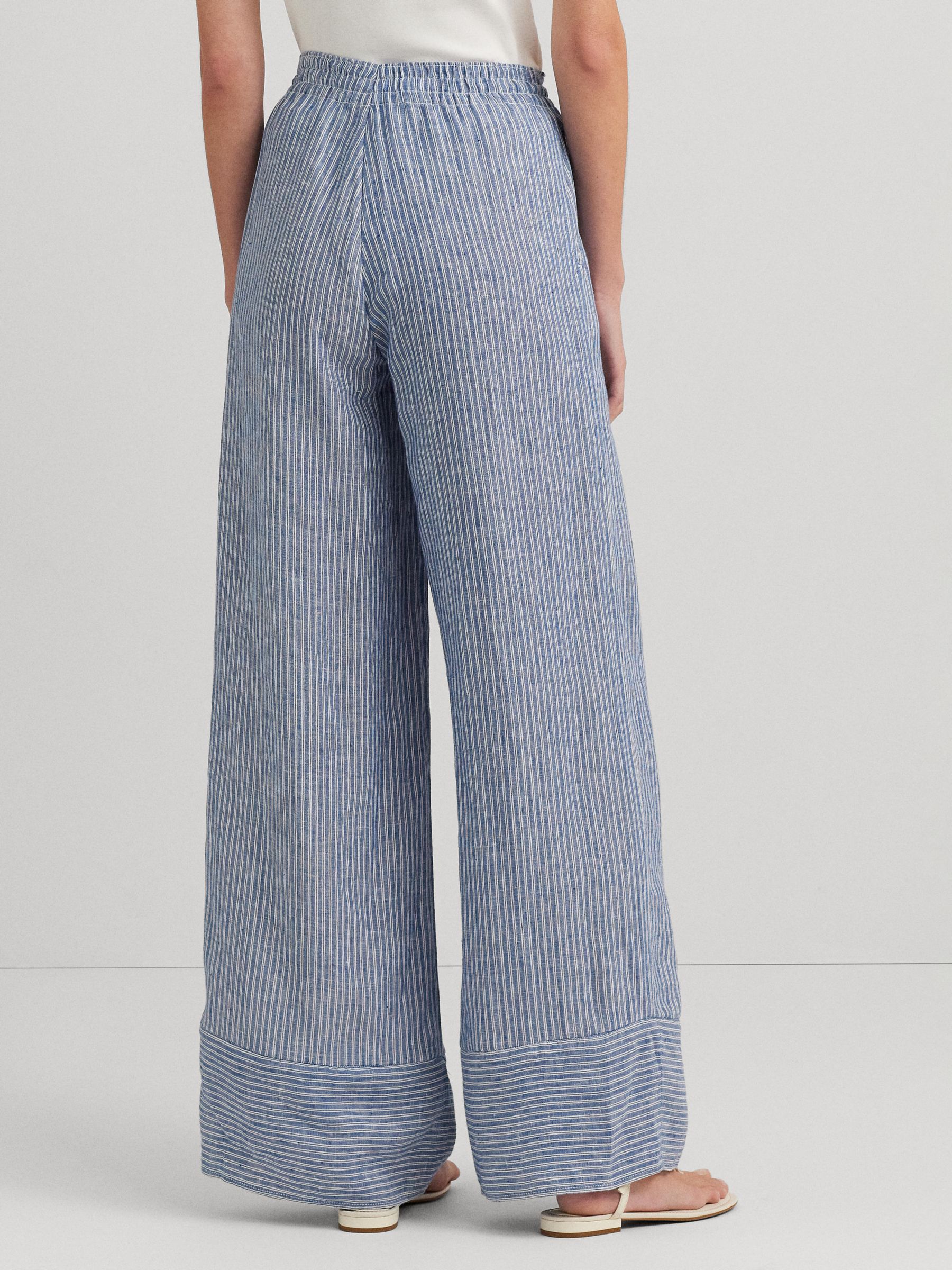 Lauren Ralph Lauren Ziakash Stripe Linen Blend Trousers, Blue/Multi, XXS