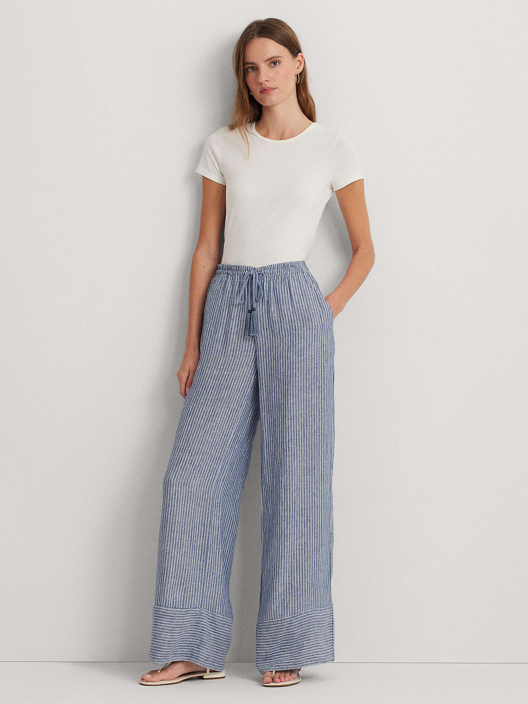 Buy Lauren Ralph Lauren Ziakash Stripe Linen Blend Trousers, Blue/Multi Online at johnlewis.com