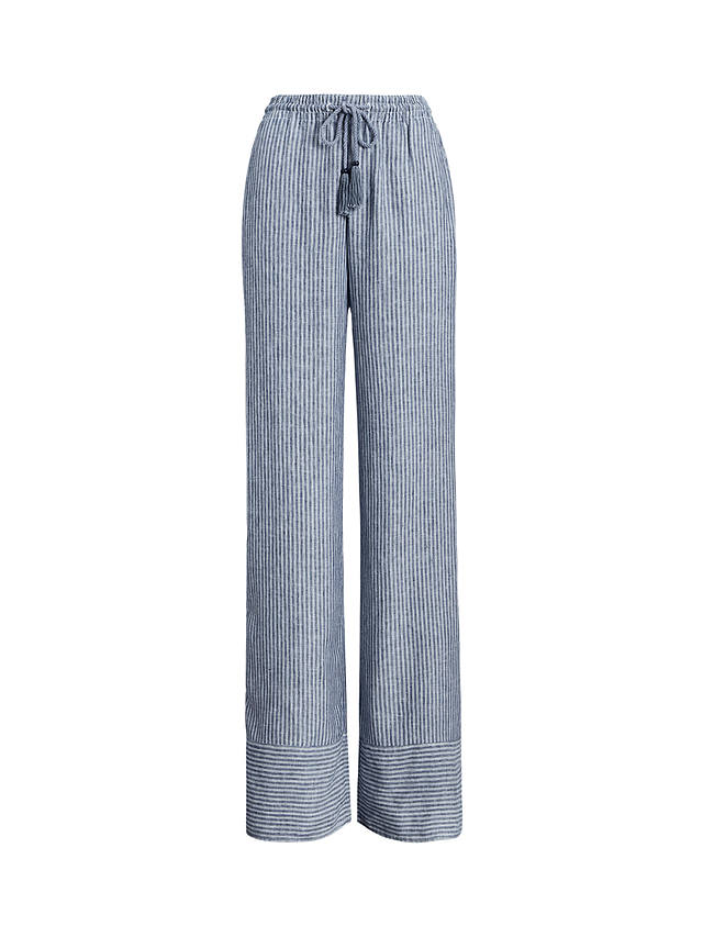 Lauren Ralph Lauren Ziakash Stripe Linen Blend Trousers, Blue/Multi