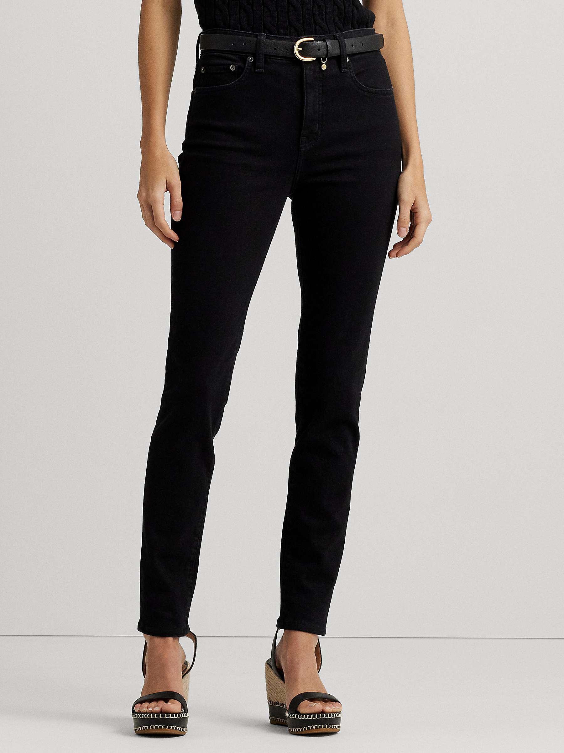 Buy Lauren Ralph Lauren High Rise Skinny Ankle Jeans, Black Online at johnlewis.com