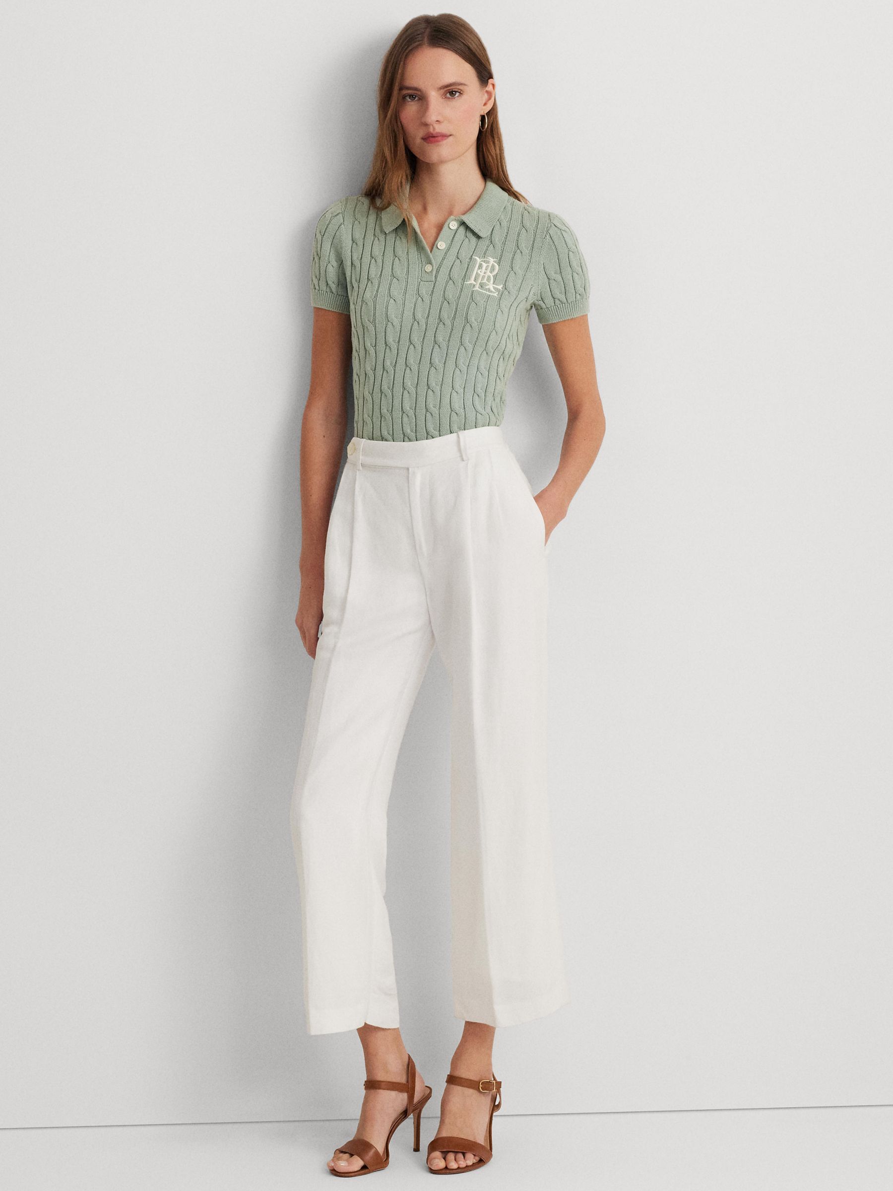 Lauren Ralph Lauren Natrissa Cable Knit Short Sleeve Jumper, Light Blue at  John Lewis & Partners