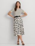 Lauren Ralph Lauren Sharae Leaf Print A-Line Midi Skirt, Natural/Multi