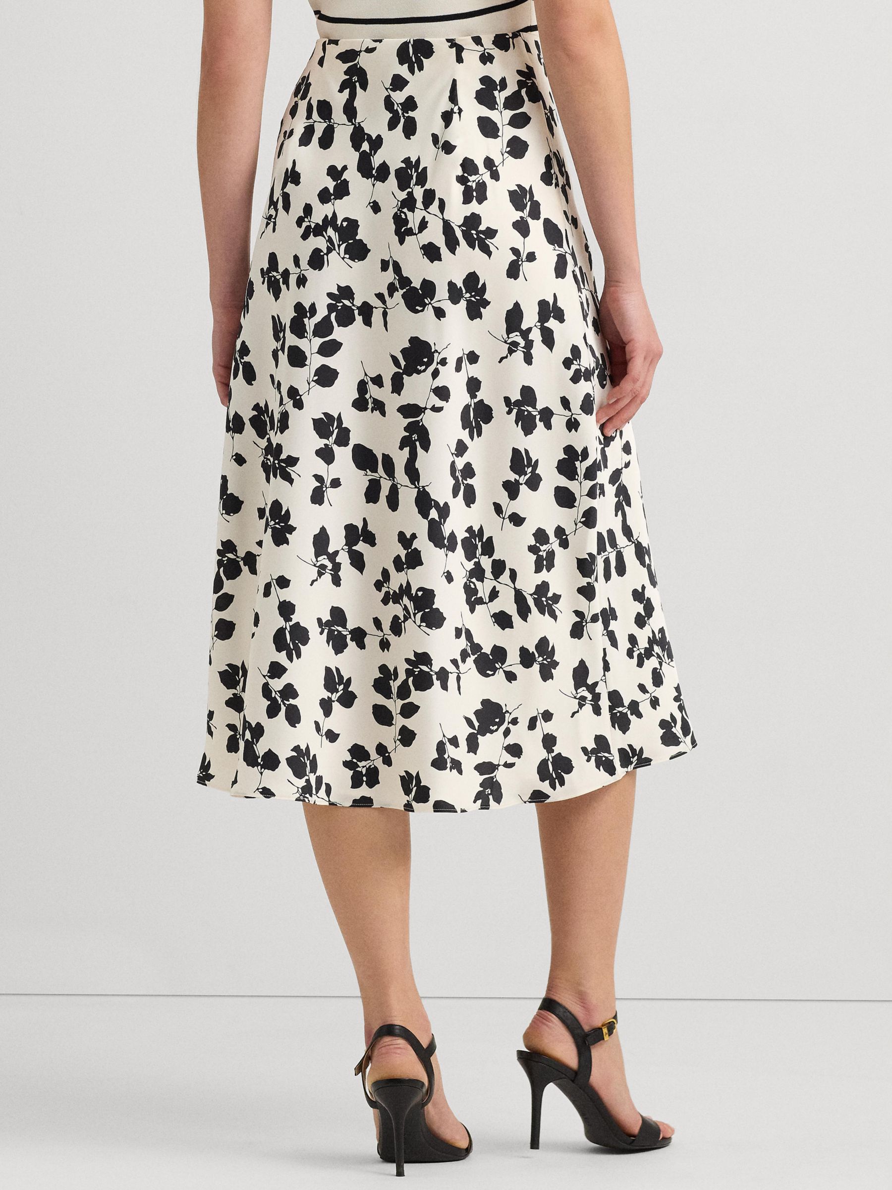 Lauren Ralph Lauren Sharae Leaf Print A-Line Midi Skirt, Natural/Multi, 8