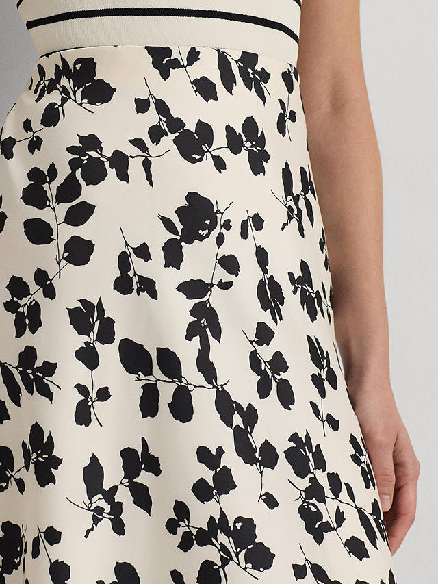 Lauren Ralph Lauren Sharae Leaf Print A-Line Midi Skirt, Natural/Multi