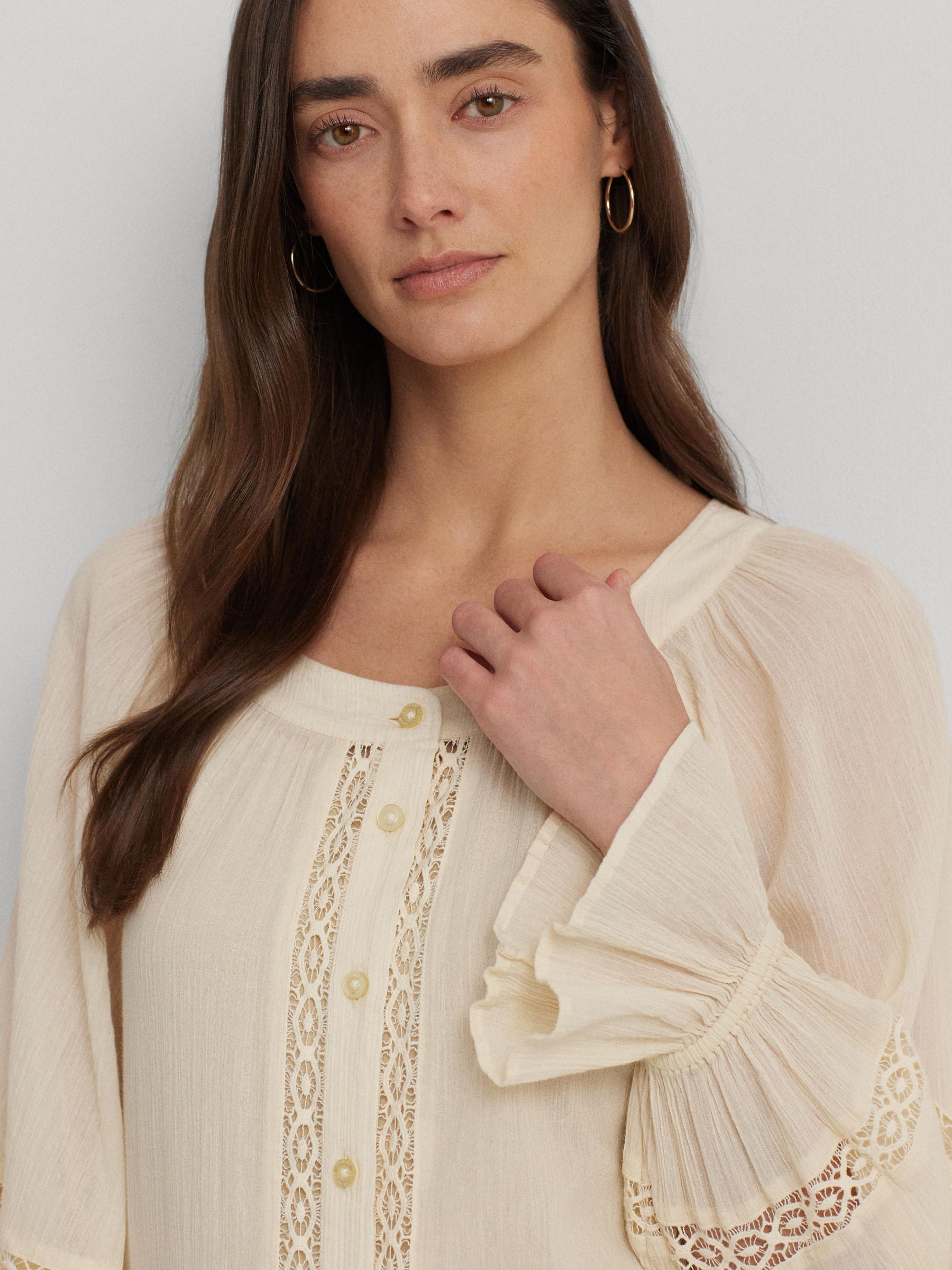 Buy Lauren Ralph Lauren Clayale Embroidered Cotton Blouse, Natural Cream Online at johnlewis.com